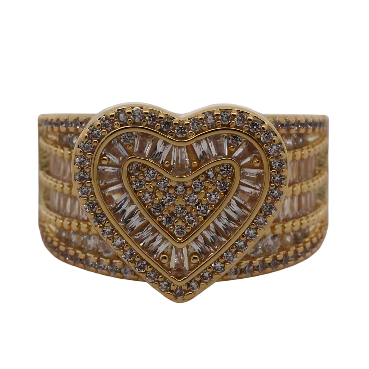 Warm Fortune Gold Plated Cubic Zirconia Band Ring, Hip Hop Street Style For Man or Women Fashion Jewelry