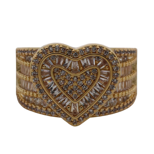 Warm Fortune Gold Plated Cubic Zirconia Band Ring, Hip Hop Street Style For Man or Women Fashion Jewelry