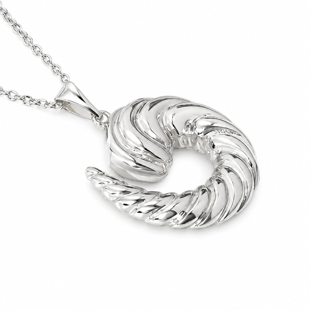 Warm Fortune 18K White Gold Plated Twisted Crescent Pendant Necklace