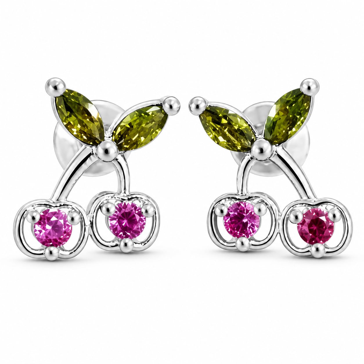 Warm Fortune 18K Gold Plated Cherry Cubic Zirconia Stud Earrings for Women Hypoallergenic - Valentine's Day, Mother's Day, Birthday Gift for Her