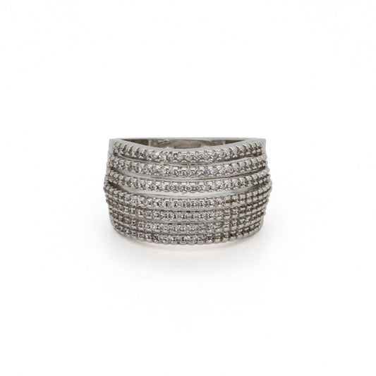 Warm Fortune Multi-Layer Paved CZ Statement Ring for Women, 18K Gold Plated Wide Band Ring, Sparkling Cubic Zirconia Cocktail Ring, Elegant Party & Everyday Jewelry, Size 8-11