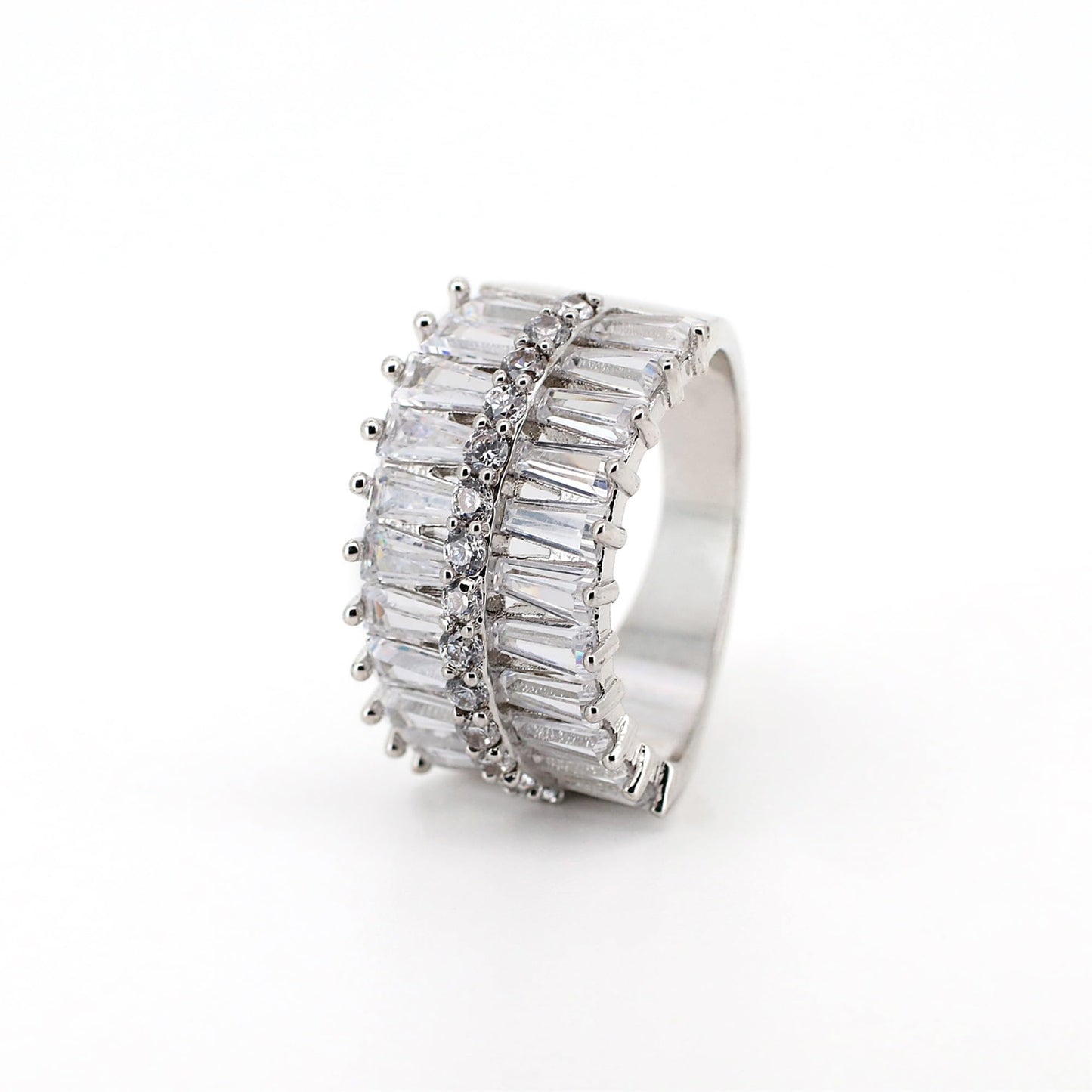 Warm Fortune Baguette Eternity Ring for Her - 18K Gold Plated Cubic Zirconia, Anniversary & Valentine's Day Gift, Timeless Promise & Wedding Jewelry, Size 8-8.5