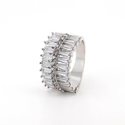 Warm Fortune Baguette Eternity Ring for Her - 18K Gold Plated Cubic Zirconia, Anniversary & Valentine's Day Gift, Timeless Promise & Wedding Jewelry, Size 8-8.5