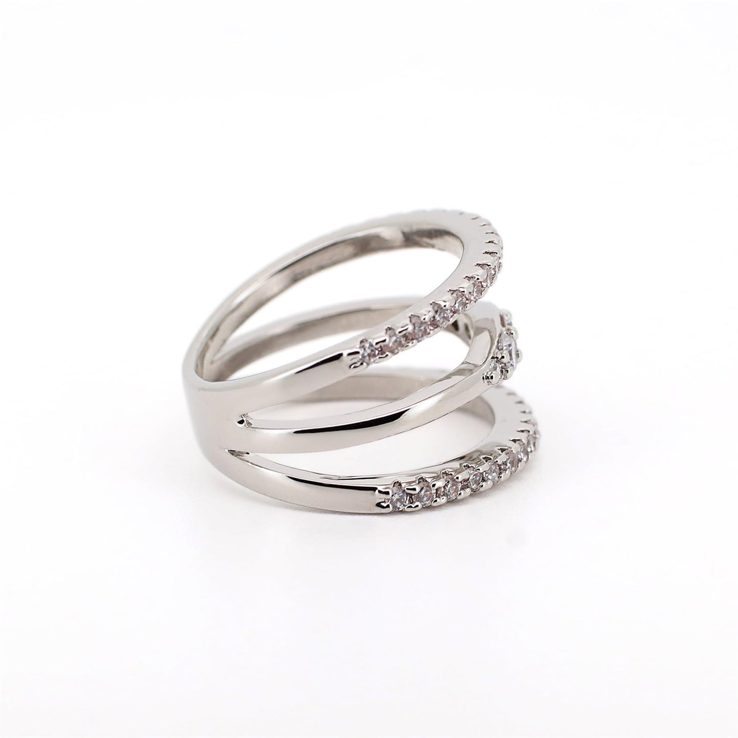 Warm Fortune Triple Wrap Pave Promise Ring for Her - 18K Gold Plated Cubic Zirconia, Stackable Gift Valentine's Day, Fashion & Daily Elegant Wear, Size 6-8