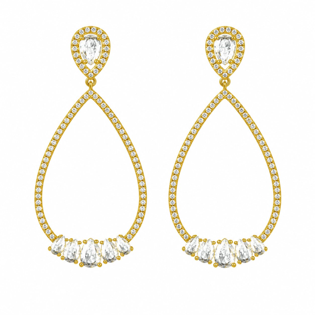 Warm Fortune 18K Gold Plated CZ Open Teardrop Dangle Earrings