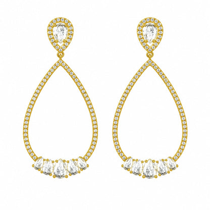 Warm Fortune 18K Gold Plated CZ Open Teardrop Dangle Earrings