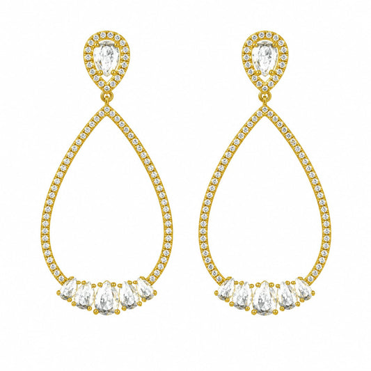 Warm Fortune 18K Gold Plated CZ Open Teardrop Dangle Earrings
