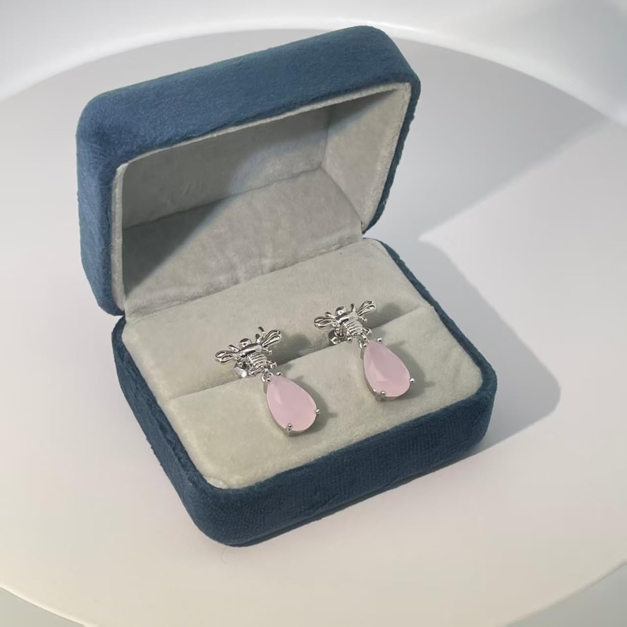 Warm Fortune Teardrop Pink Gemstone Dangle Stud Earrings, Silver Tone Fashion Jewelry for Women, Romantic Daily & Dating Accessory