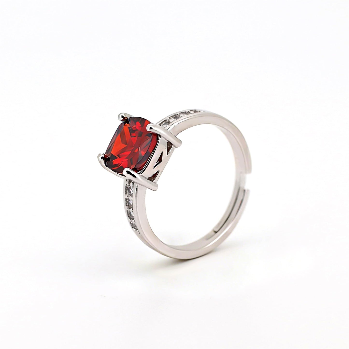 Warm Fortune Cushion Cut Red Amethyst Engagement Ring for Women - 18K Silver Plated Cubic Zirconia, Proposal & Birthday Gift Jewelry, Size 8