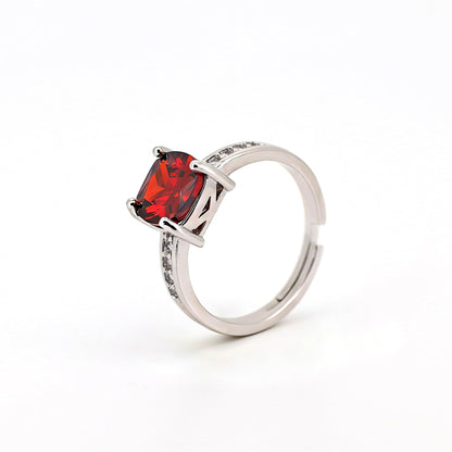 Warm Fortune Cushion Cut Red Amethyst Engagement Ring for Women - 18K Silver Plated Cubic Zirconia, Proposal & Birthday Gift Jewelry, Size 8