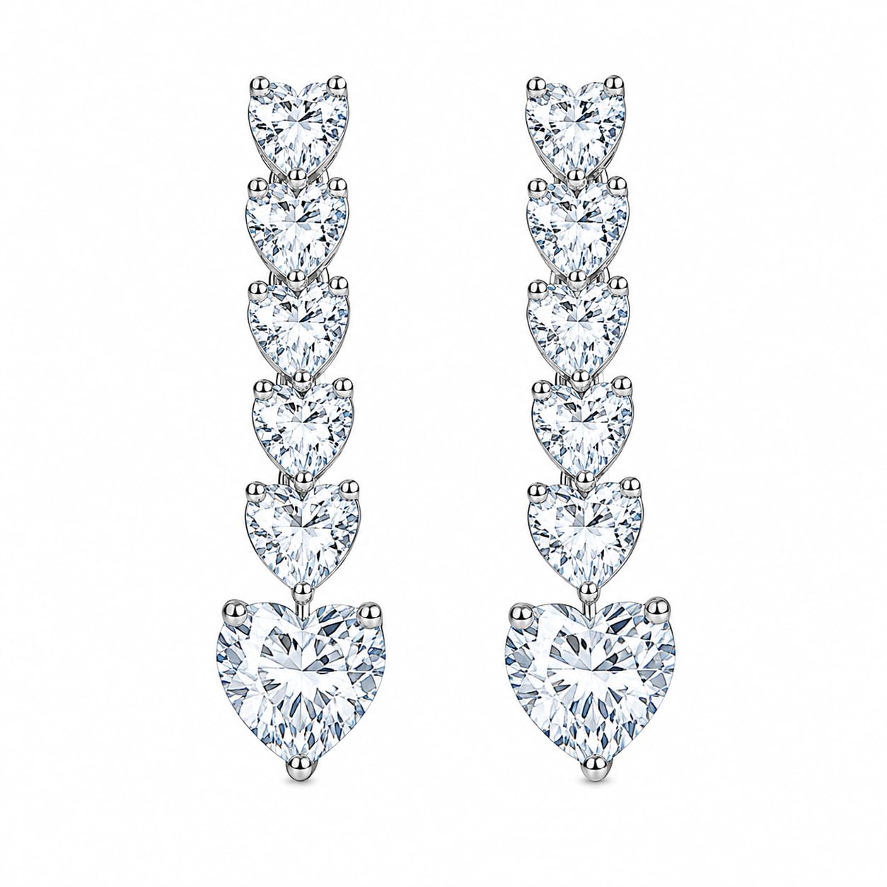 Warm Fortune 18K Gold Plated Graduated Heart Cubic Zirconia Drop Earrings for Women Hypoallergenic - Valentine's Day, Mother's Day, Birthday Gift for Her