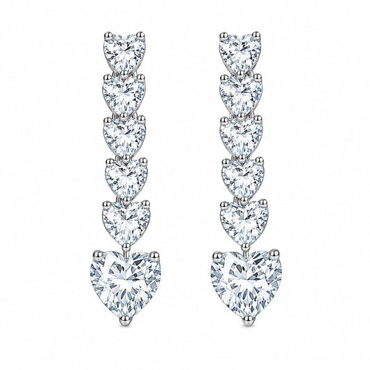Warm Fortune 18K Gold Plated Graduated Heart Cubic Zirconia Drop Earrings for Women Hypoallergenic - Valentine's Day, Mother's Day, Birthday Gift for Her