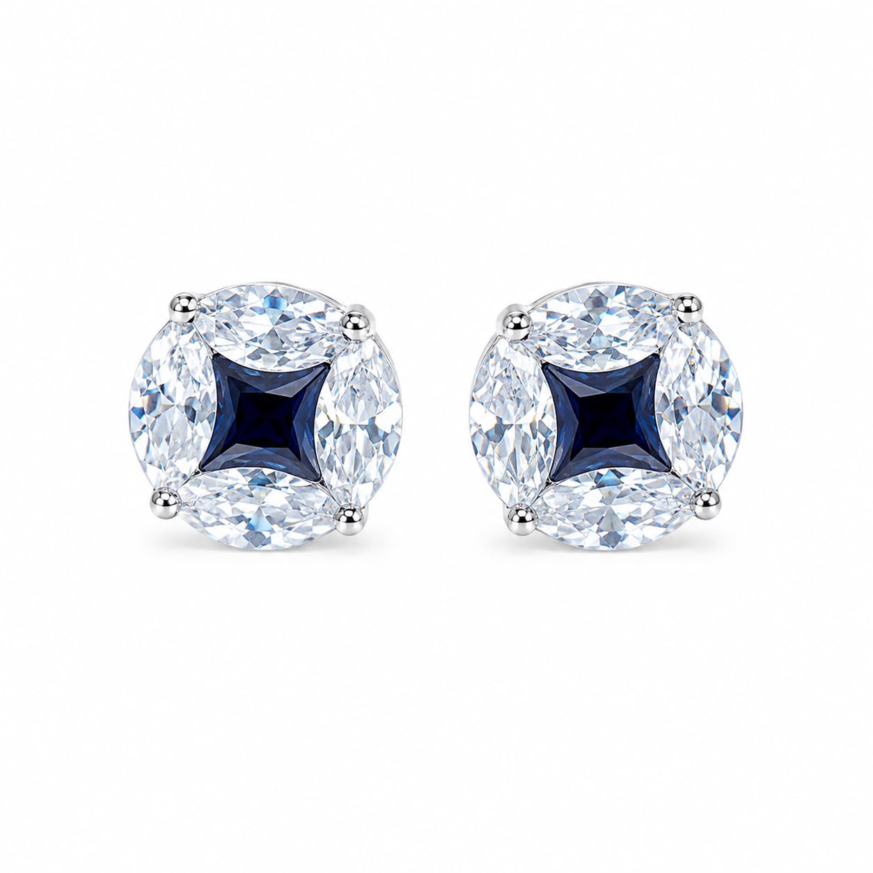 Warm Fortune 18K White Gold Plated Cushion Cut CZ Stud Earrings