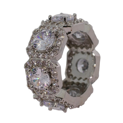 Warm Fortune Gold Plated Cubic Zirconia Band Ring, Hip Hop Street Style For Man or Women Fashion Jewelry