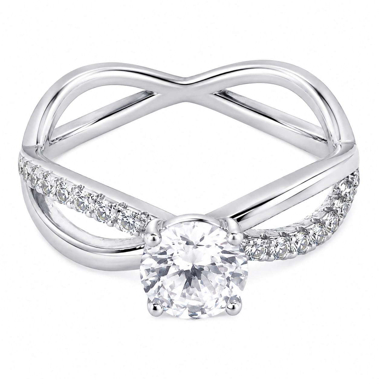 Warm Fortune Twisted Infinity Promise Ring for Women, 18K White Gold Plated Round CZ Side Stone Fashion Ring, Size 7-9