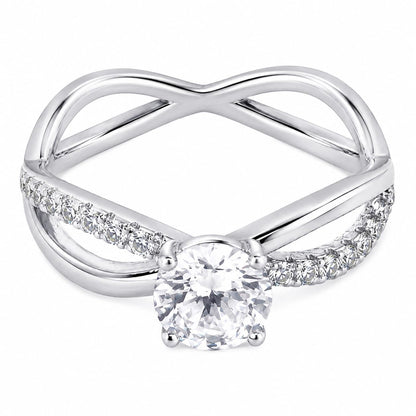 Warm Fortune Twisted Infinity Promise Ring for Women, 18K White Gold Plated Round CZ Side Stone Fashion Ring, Size 7-9
