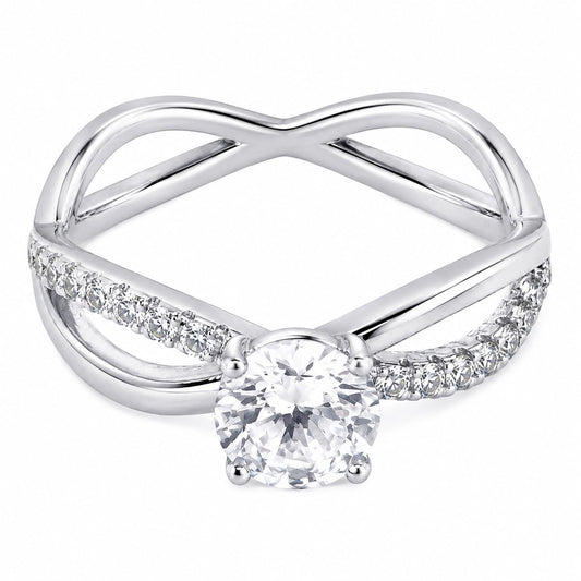 Warm Fortune Twisted Infinity Promise Ring for Women, 18K White Gold Plated Round CZ Side Stone Fashion Ring, Size 7-9