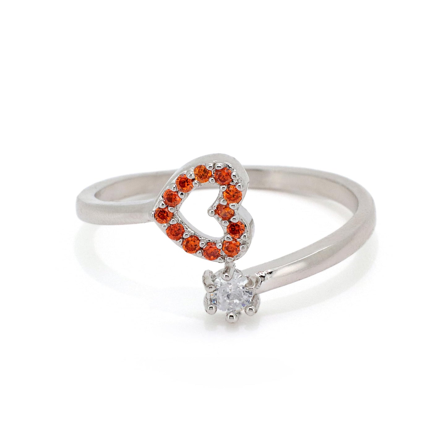 Warm Fortune Open Heart and Solitaire Promise Ring for Her - 18K Gold Plated Cubic Zirconia, Stackable Gift Valentine's Day, Fashion & Daily Elegant Wear, Adjustable
