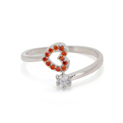 Warm Fortune Open Heart and Solitaire Promise Ring for Her - 18K Gold Plated Cubic Zirconia, Stackable Gift Valentine's Day, Fashion & Daily Elegant Wear, Adjustable
