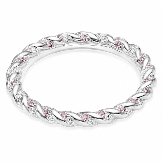 Warm Fortune Twisted Rope Pink Cubic Zirconia Eternity Stackable Band Ring for Women, 18K Gold Plated Promise Wedding Jewelry Gift, Size 6-11.5