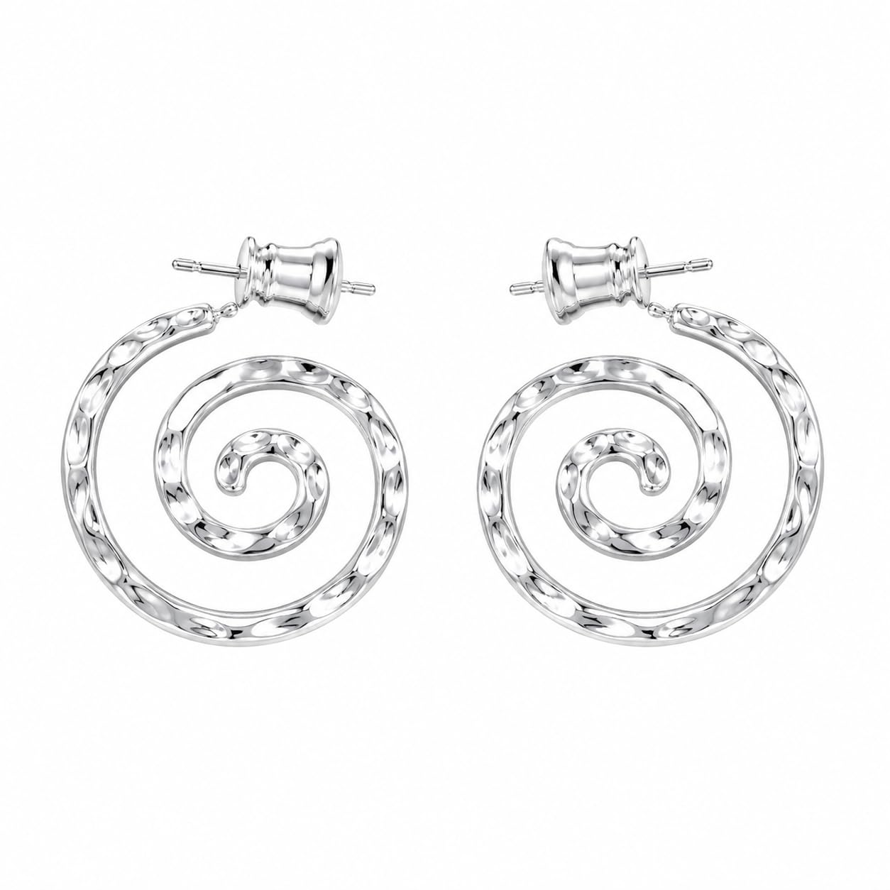 Warm Fortune 18K White Gold Plated Hammered Spiral Dangle Earrings