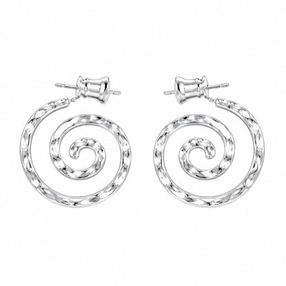 Warm Fortune 18K White Gold Plated Hammered Spiral Dangle Earrings
