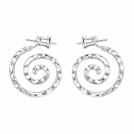Warm Fortune 18K White Gold Plated Hammered Spiral Dangle Earrings