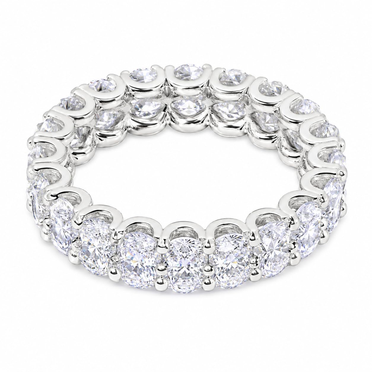 Warm Fortune Full Circle Oval Cubic Zirconia Eternity Style Statement Ring for Women, 18K White Gold Plated Continuous Paved Stackable Fashion Jewelry, Size 6-8