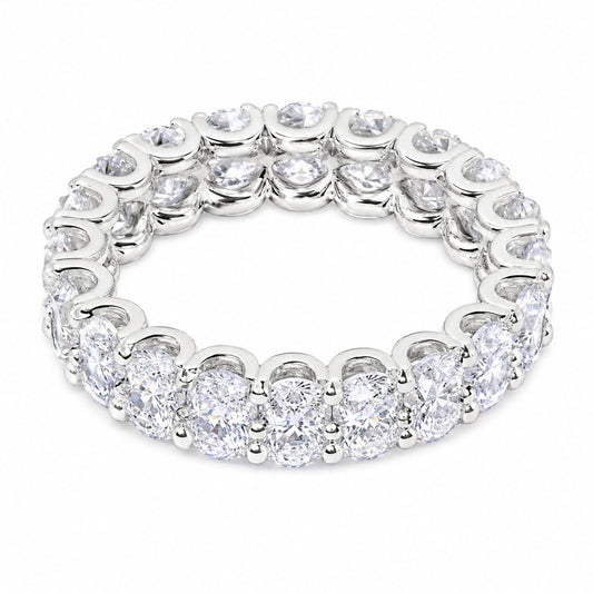 Warm Fortune Full Circle Oval Cubic Zirconia Eternity Style Statement Ring for Women, 18K White Gold Plated Continuous Paved Stackable Fashion Jewelry, Size 6-8