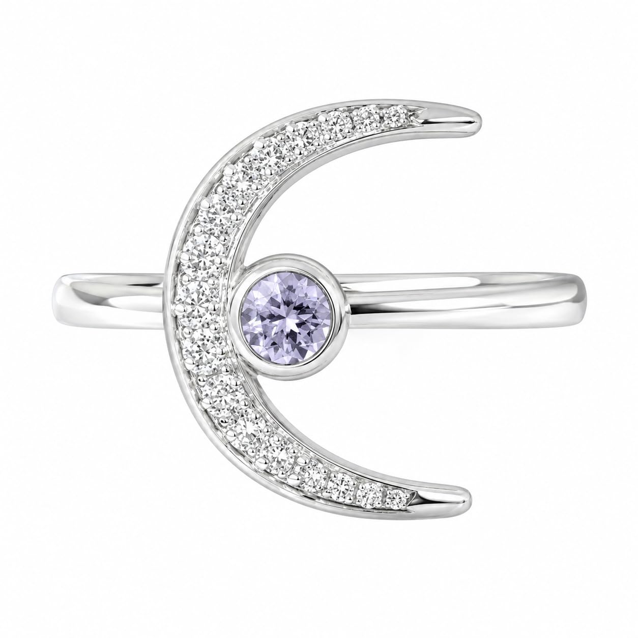Warm Fortune Crescent Moon Purple Round Promise Ring for Her - 18K Gold Plated Cubic Zirconia, Stackable Gift Valentine's Day, Fashion & Daily Elegant Wear,Adjustable