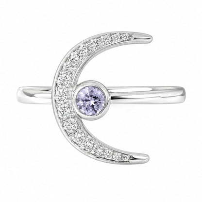 Warm Fortune Crescent Moon Purple Round Promise Ring for Her - 18K Gold Plated Cubic Zirconia, Stackable Gift Valentine's Day, Fashion & Daily Elegant Wear,Adjustable