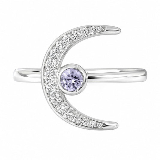 Warm Fortune Crescent Moon Purple Round Promise Ring for Her - 18K Gold Plated Cubic Zirconia, Stackable Gift Valentine's Day, Fashion & Daily Elegant Wear,Adjustable