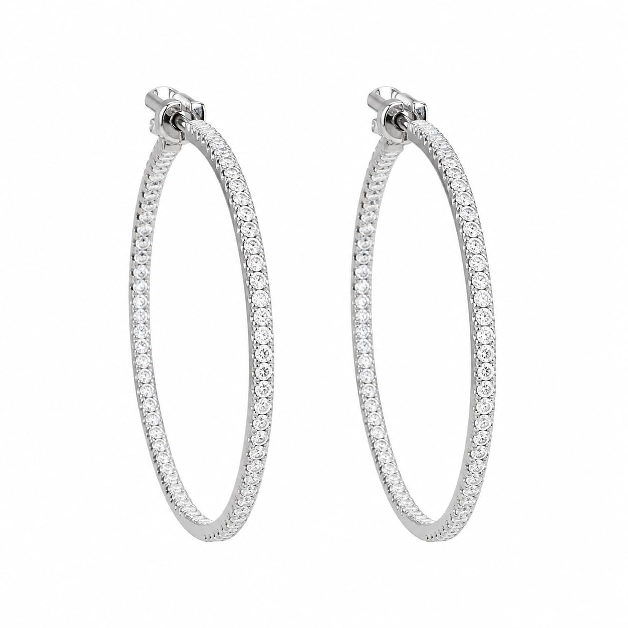 Warm Fortune 18K Gold Plated Large Full Pave Cubic Zirconia Hoop Earrings for Women Hypoallergenic - Valentine's Day, Mother's Day, Birthday Gift for Her