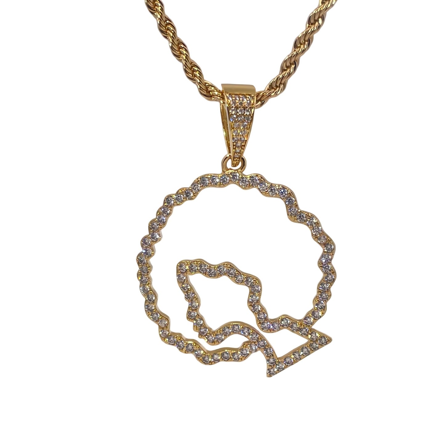 Warm Fortune Hip Hop Pendant Necklace for Women Me,Gold Plated Cubic Zirconia,16+2inch Chain,Street Style Fashion Jewelry