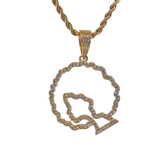 Warm Fortune Hip Hop Pendant Necklace for Women Me,Gold Plated Cubic Zirconia,16+2inch Chain,Street Style Fashion Jewelry