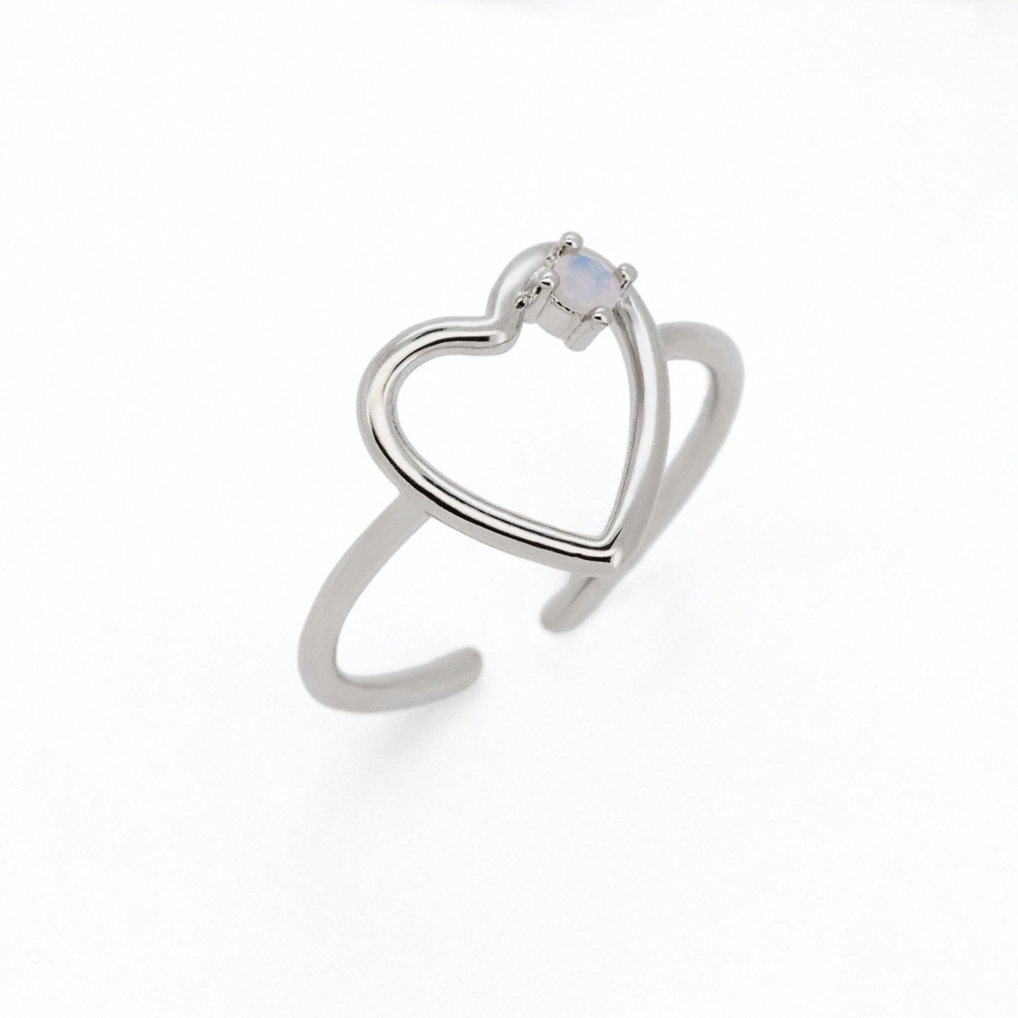Warm Fortune Open Adjustable Band Ring for Women,18K Gold Plated Hollow Heart Opal Inlay Stackable Promise Daily Jewelry Gift