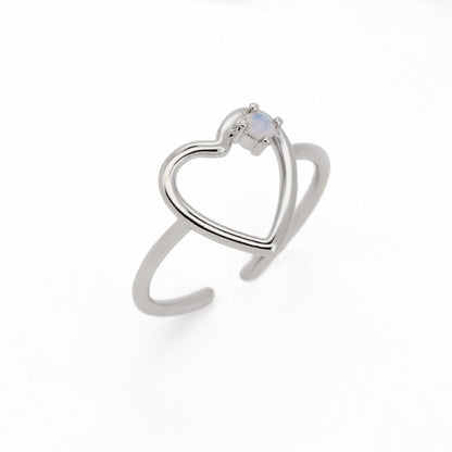 Warm Fortune Open Adjustable Band Ring for Women,18K Gold Plated Hollow Heart Opal Inlay Stackable Promise Daily Jewelry Gift