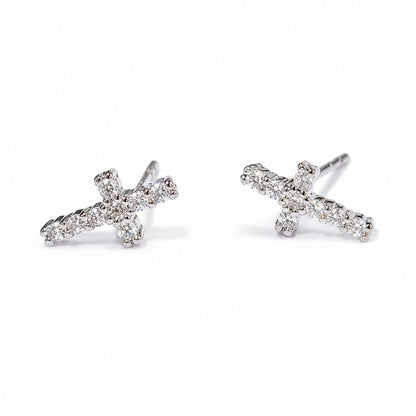 Warm Fortune Cubic Zirconia Cross Stud Earrings for Women,Gold Plated,Gift for Her,Hypoallergenic