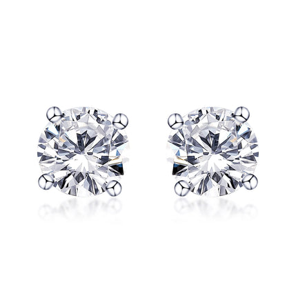 Warm Fortune Moissanite Stud Earrings for Women, 0.3/0.5/1.0ct DE VVS Lab Created, Round Brilliant Cut Solitaire, 925 Sterling Silver with 18K White Gold Plated Hypoallergenic