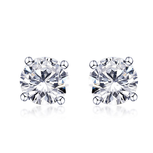 Warm Fortune Moissanite Stud Earrings for Women, 0.3/0.5/1.0ct DE VVS Lab Created, Round Brilliant Cut Solitaire, 925 Sterling Silver with 18K White Gold Plated Hypoallergenic
