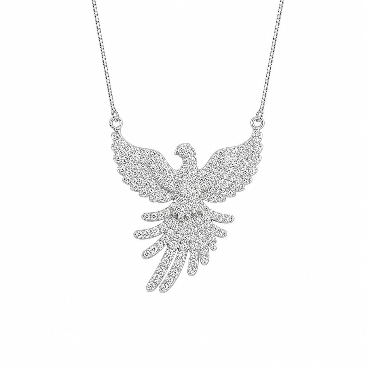 Warm Fortune 18K White Gold Plated CZ Phoenix Pendant Necklace