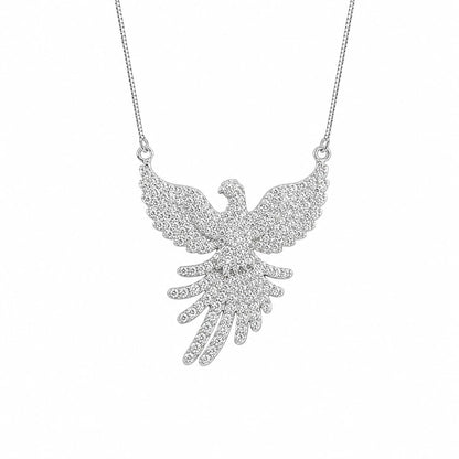 Warm Fortune 18K White Gold Plated CZ Phoenix Pendant Necklace