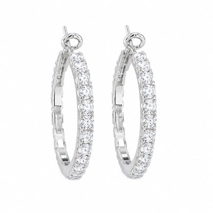 Warm Fortune 18K White Gold Plated Single Row Round CZ Hoop Earrings