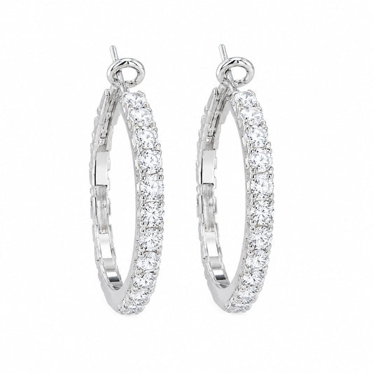 Warm Fortune 18K White Gold Plated Single Row Round CZ Hoop Earrings