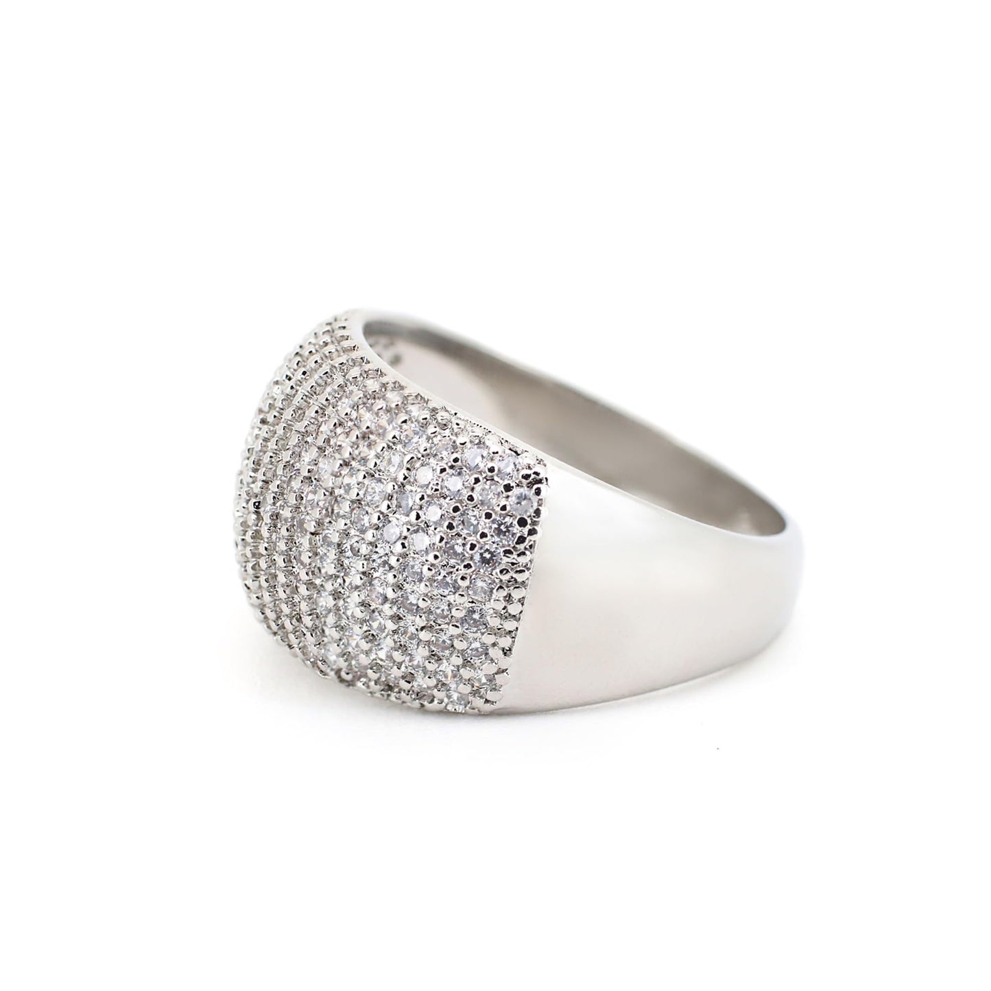 Warm Fortune Pavé Dome Band Ring - 18K Gold Plated Cubic Zirconia Stackable Gift for Women, Daily Fashion Wear & Casual Accessory, Size 8
