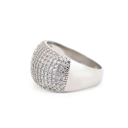 Warm Fortune Pavé Dome Band Ring - 18K Gold Plated Cubic Zirconia Stackable Gift for Women, Daily Fashion Wear & Casual Accessory, Size 8
