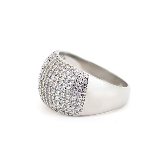 Warm Fortune Pavé Dome Band Ring - 18K Gold Plated Cubic Zirconia Stackable Gift for Women, Daily Fashion Wear & Casual Accessory, Size 8