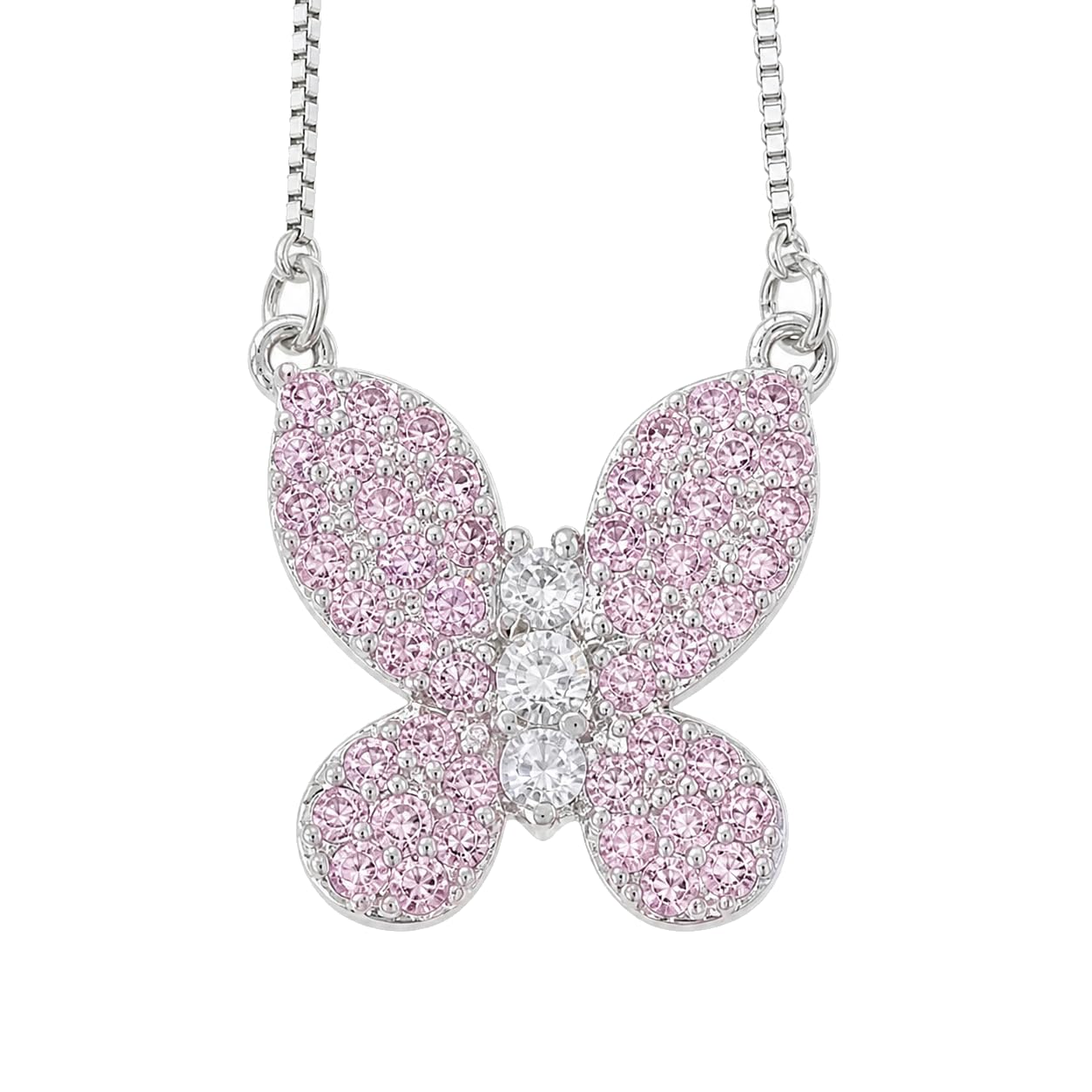 Warm Fortune Pink Butterfly Pendant Necklace for Women: 18K Gold Plated, Adjustable Chain (18"+2") with Sparkling CZ | Adorably Cute, a Romantic Accent for Her