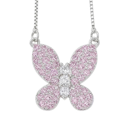 Warm Fortune Pink Butterfly Pendant Necklace for Women: 18K Gold Plated, Adjustable Chain (18"+2") with Sparkling CZ | Adorably Cute, a Romantic Accent for Her