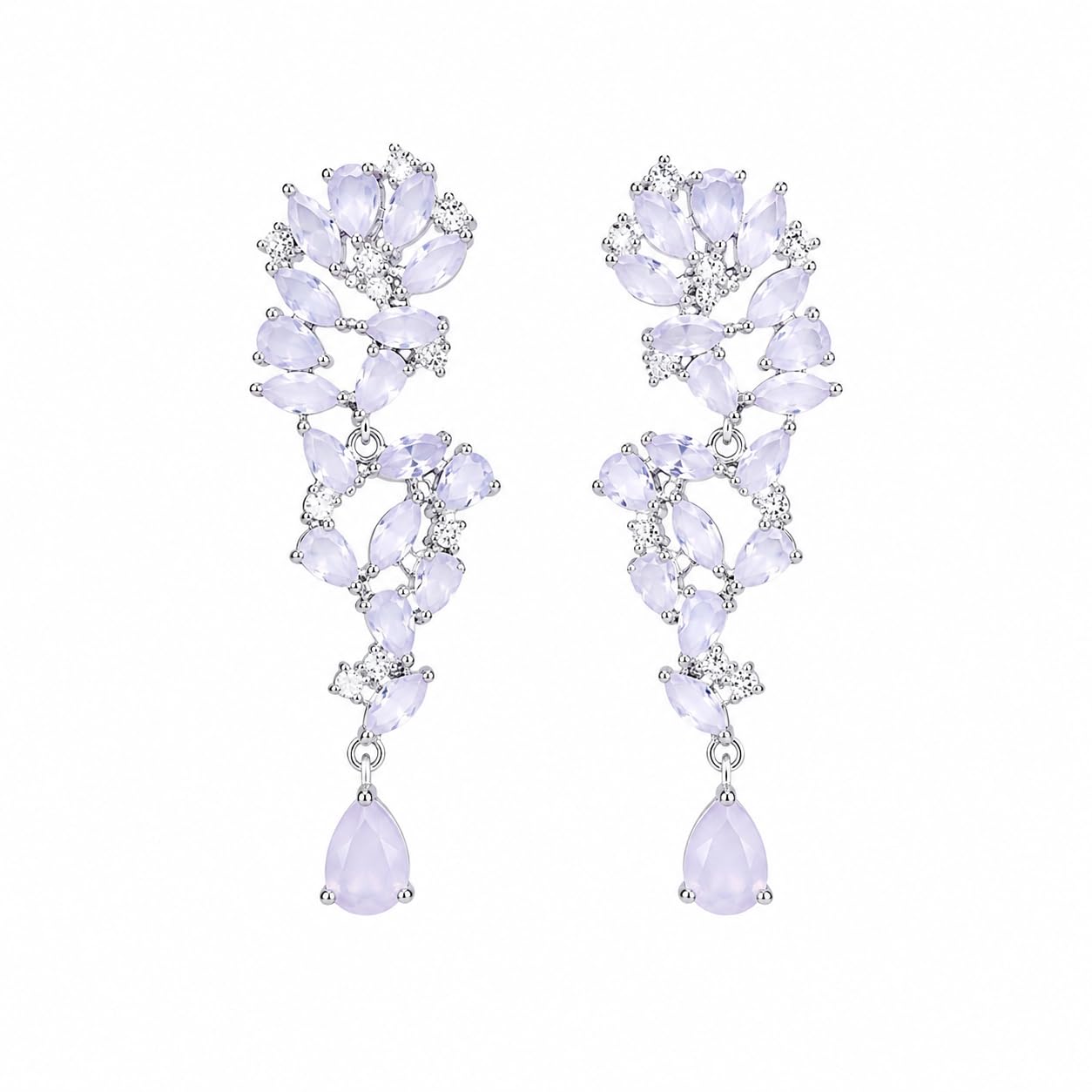 Warm Fortune 18K White Gold Plated CZ Vine Dangle Earrings for Women